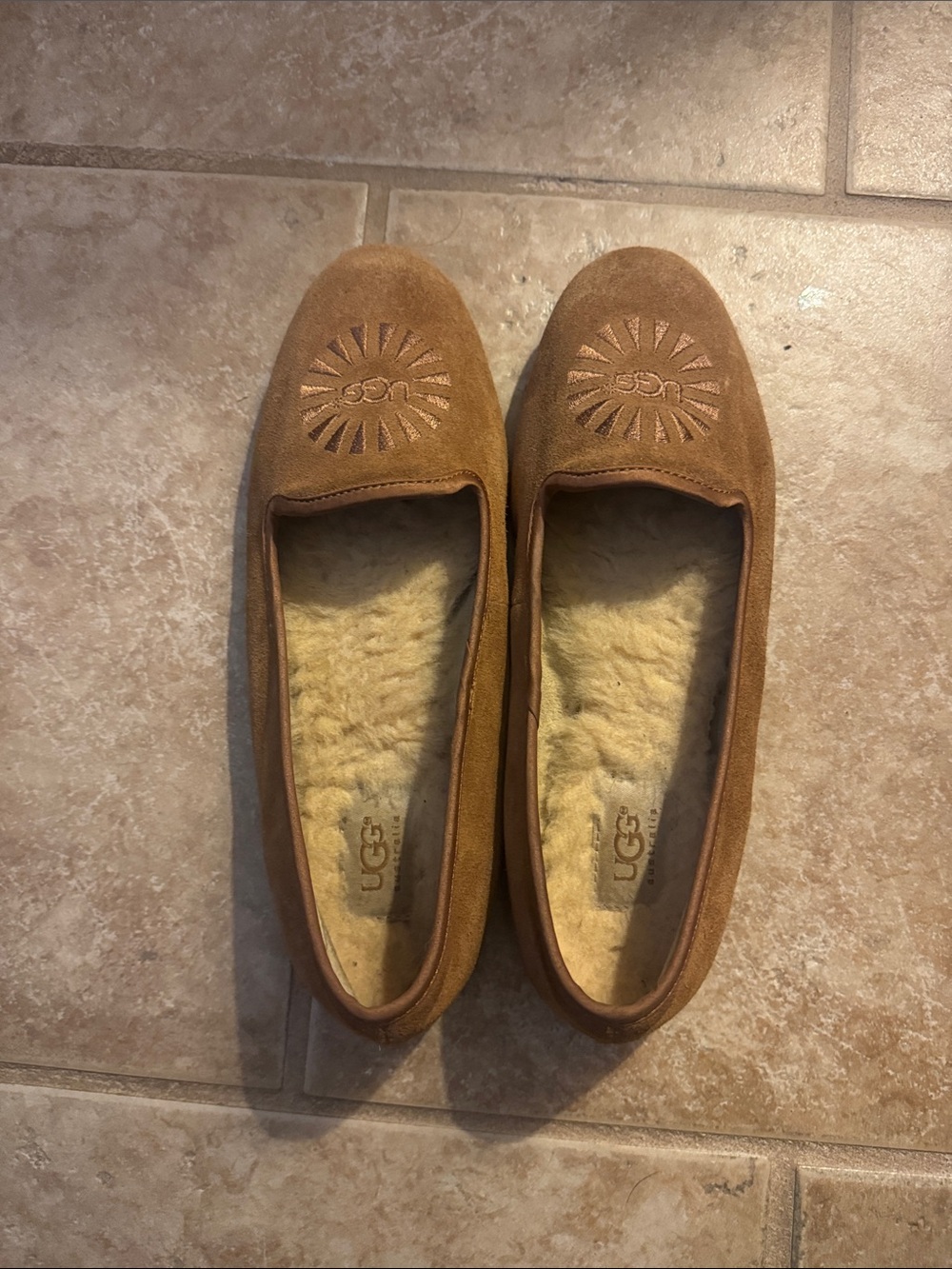 UGG Women's Chestnut Suede Shearling-Lined Slip-Ons
